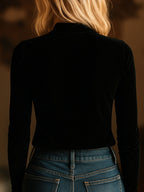Elegant V-neck Embroidery Velvet Long Sleeves Top