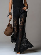 Retro Shirred Tank Top & Lace-Paneled Flared Pants Set