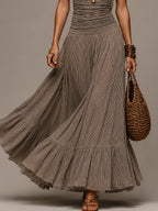 Halter-neck Striped Tank Top & Ruffled-hem Maxi Skirt Set