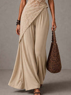 Vintage Lace Asymmetrical Top & Wide Leg Pants 2-Piece Set