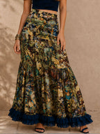 Boho Mesh Knit Top And Botanical Printnd Maxi Skirt Set