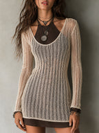 Retro Striped Knit Slim-Fit Top & Halter Mini Dress Set