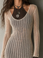 Retro Striped Knit Slim-Fit Top & Halter Mini Dress Set