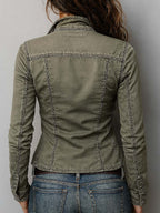 Slim Fit Western Utility Washed Green Zip-Up Top