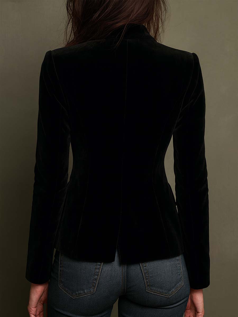 Velvet Blazer With Colorful Floral Embroidery