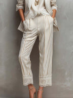 Vintage Striped Lace Short-sleeved Blazer