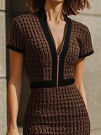 Chic V-neck Knitted Mini Dress
