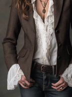 Vintage Brown Tweed Blend Tailored Blazer